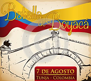 Colombian Waving Flag and Illustration Commemorating the Battle of Boyaca, Vector Illustration