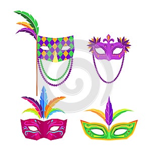 Colombina Carnival Mask with Feathers Flat Vector