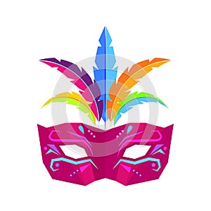 Colombina Carnival Mask with Feathers Flat Vector