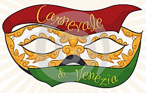 Colombina Mask with Ribbons for Celebration of Carnival of Venice, Vector Illustration