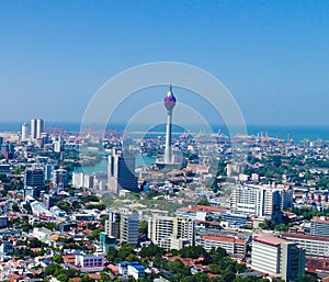 Colombo,Sri Lanka- December 05 2018 ; View of the Colombo city skyline with modern architecture buildings including the lotus