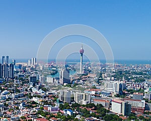 Colombo,Sri Lanka- December 05 2018 ; View of the Colombo city skyline with modern architecture buildings including the lotus