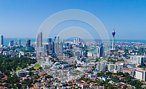 Colombo,Sri Lanka- December 05 2018 ; View of the Colombo city skyline with modern architecture buildings including the lotus