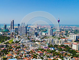 Colombo,Sri Lanka- December 05 2018 ; View of the Colombo city skyline with modern architecture buildings including the lotus