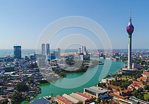 Colombo,Sri Lanka- December 05 2018 ; View of the Colombo city skyline with modern architecture buildings including the lotus