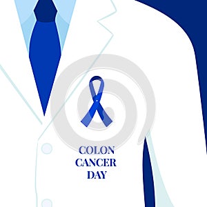 Colon cancer awareness day ribbon cartoon illustration