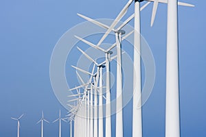 Colonade of windmills, facing the sky