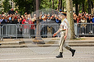 Colonel in Military parade (Defile) during the ceremonial of french national day, Champs Elysee ave