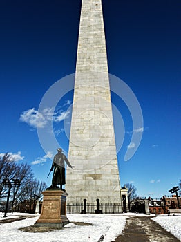 Colonel William Prescott statue and Bunker Hill monument