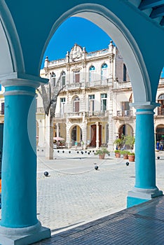 Colonial architecture at Plaza Vieja in Havana photo