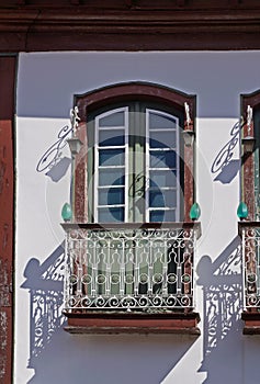 Colonial balcony on facade in historical city of Diamantina