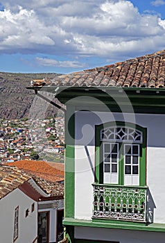 Colonial balcony on facade in historical city of Diamantina