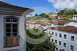 Colonial balcony on facade in Ouro Preto, Brazil