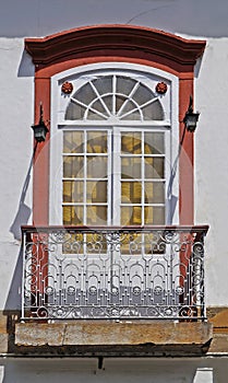 Colonial balcony on facade in Sao Joao del Rei, Brazil