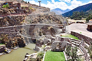 Colonial bridges spanning the river in Checacupe, Cusco, Peru