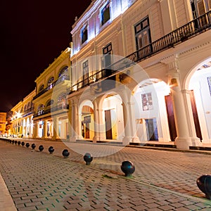 Colonial buildings in Old Havana at night