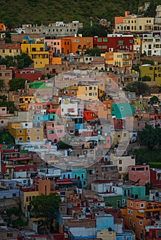 Colonial colorful crowd city and buildings of silver mining history, Guanajuato, Mexico, American