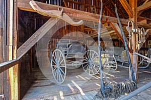 Colonial Era carriage wagon and sled storage barn of wood