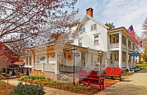 Colonial era historic Deerfield Inn and street scene photo