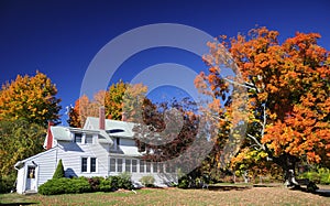 Colonial Farm house new england fall foliage