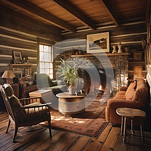 Colonial log cabin living room