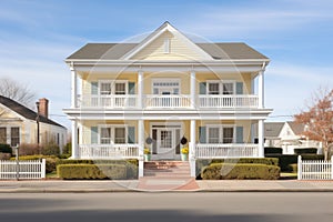 colonial with side porches, symmetrical front facade