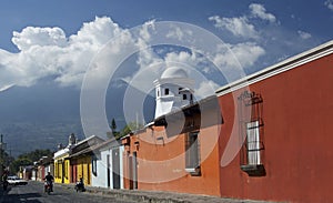 Colonial street with colorful houses. Antigua. Guatemala