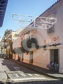 Colonial Style Street at Historic Center in Cartagena de Indias