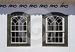 Colonial windows in historical city of Tiradentes, Brazil