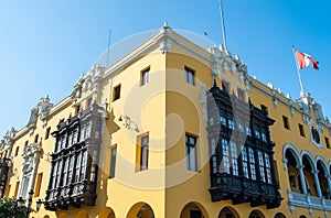 Colonial yellow building, Lima, Peru photo