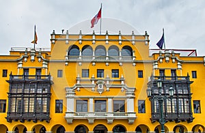 Colonial yellow building, Lima, Peru photo