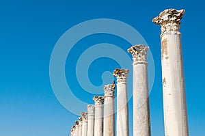 Colonnade in the ancient ruins of Salamis city. Cyprus