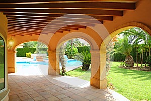 Colonnade archs house swimming pool garden photo