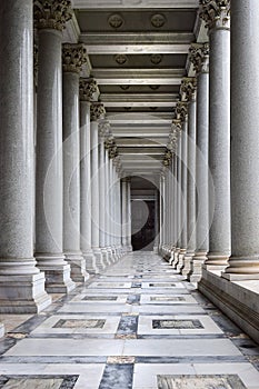 Colonnade of Basilica of St. Paul outside the Walls in Rome