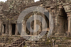 Colonnade and doorways in ruined Bayon temple