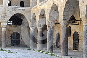 Colonnade at Khan al Umdan, Caravanserai in Acre, Israel