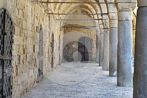 Colonnade at Khan al Umdan, Caravanserai in Acre, Israel