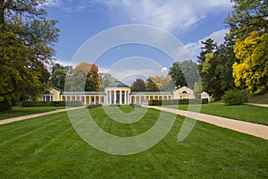 Colonnade of mineral water spring Ferdinand in the small west Bohemian spa town Marianske Lazne Marienbad - Czech Republic