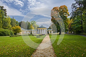 Colonnade of mineral water spring Ferdinand in the small west Bohemian spa town Marianske Lazne Marienbad - Czech Republic