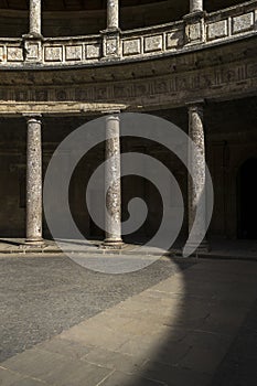 Colonnade, Palace of Charles V interior courtyard, Alhambra, Granada, Spain