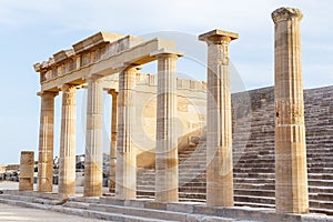 Colonnade with portico main temple of Lindos Rhodes Greece