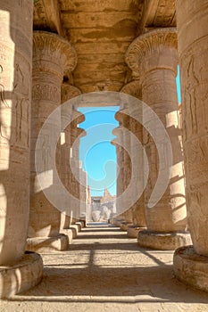 Colonnade of the Ramesseum in Luxor, Egypt