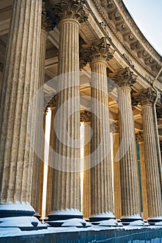 Colonnade with sunset light of Kazan Cathedral in Saint Petersburg, Russia