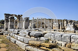 The Colonnaded street in the ruins of the ancient greek city of Perge, Antalya Province, Turkey
