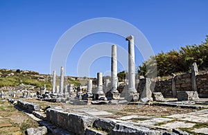 The Colonnaded street in the ruins of the ancient greek city of Perge, Pamphylia, Turkey