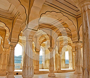 Colonnades in Amber fort, India