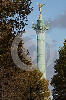 The monument at Las Bastille in Paris, France