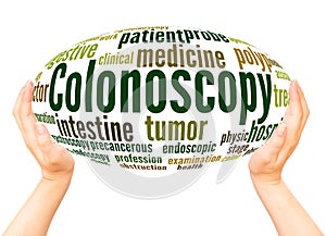 Colonoscopy word cloud hand sphere concept