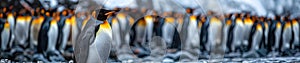 colony of emperor penguins in winter in the Arctic