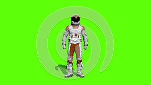 Colony on Mars. Astronaut saluting on green screen. Sci-fi astronaut greetings. Futuristic Colonization and Space